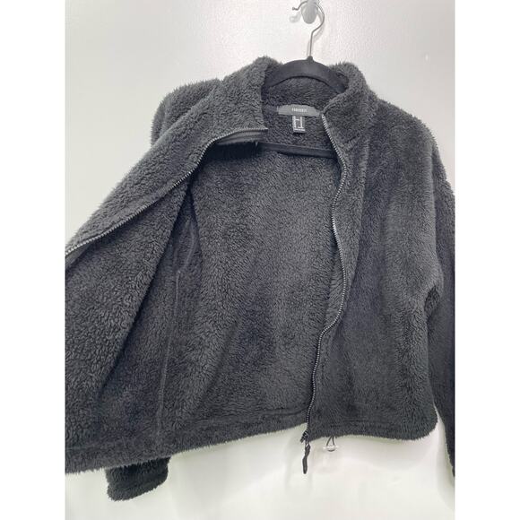 Forever 21 Long Sleeve Full‎ Zip Mock Neck  Fuzzy Sherpa Fleece Jacket Black Med - Picture 5 of 10
